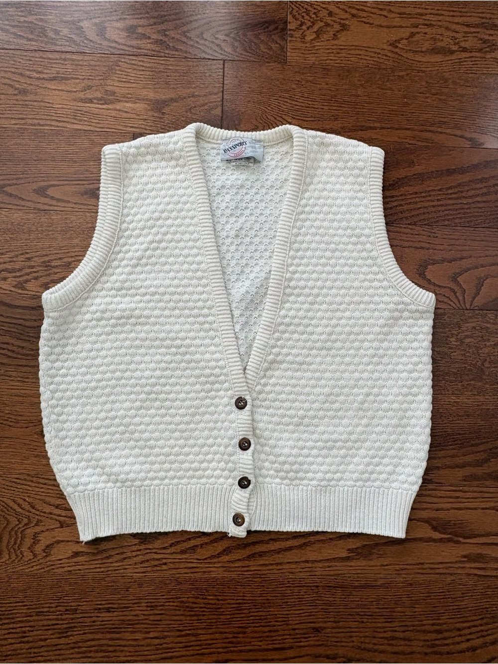100% Cotton White Knit Button-Front Sweater Vest S-M